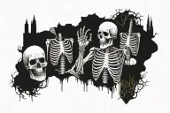 life and death skeleton graveyard tattoo design idea