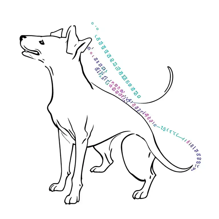 pointer dog with computer code flowing tattoo design idea