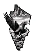 Superstition Mountain landscape with flying eagle in the Arizona State shape  tattoo design idea