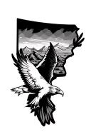 Superstition Mountain landscape with flying eagle in the Arizona State shape  tattoo design idea