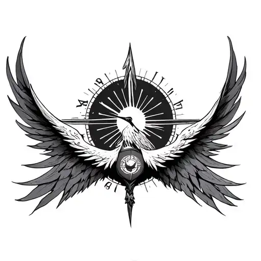 sundial above a phoenix rising tattoo design idea