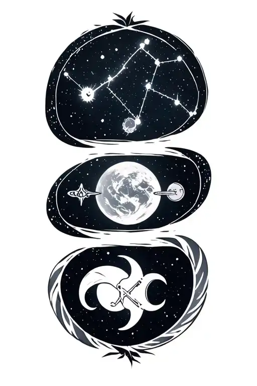 The O'rion constellation with the following three symbols for his belt: aquarius, aries, and gemini tattoo design idea