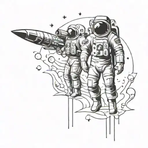sky, astronomy, spaceships , astronauts floating peacefully tattoo design idea