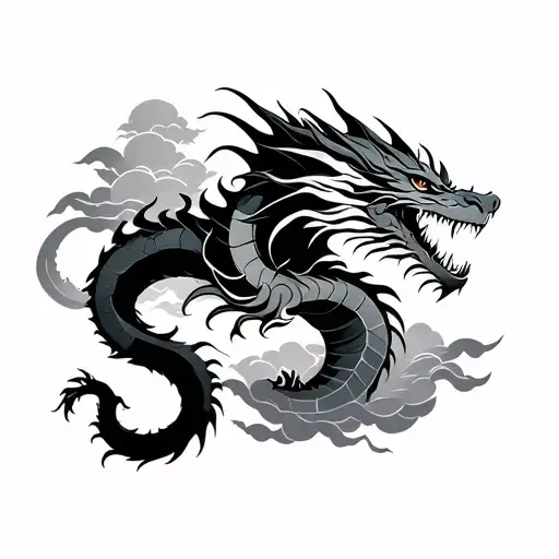 dragon and clouds surrounding neo traditional tattoo tattoo design idea