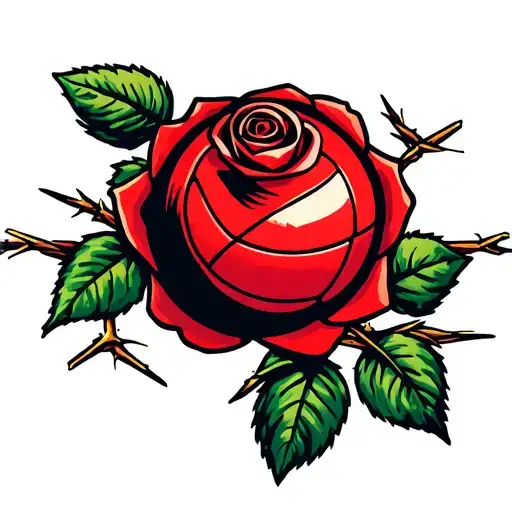 rose, volleyball ball, thorns tattoo design idea
