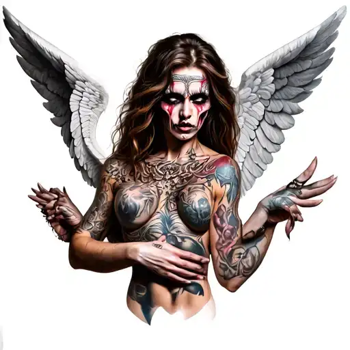 provocative evil angel  tattoo design idea