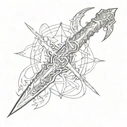 cyber sigilism sword tattoo design idea