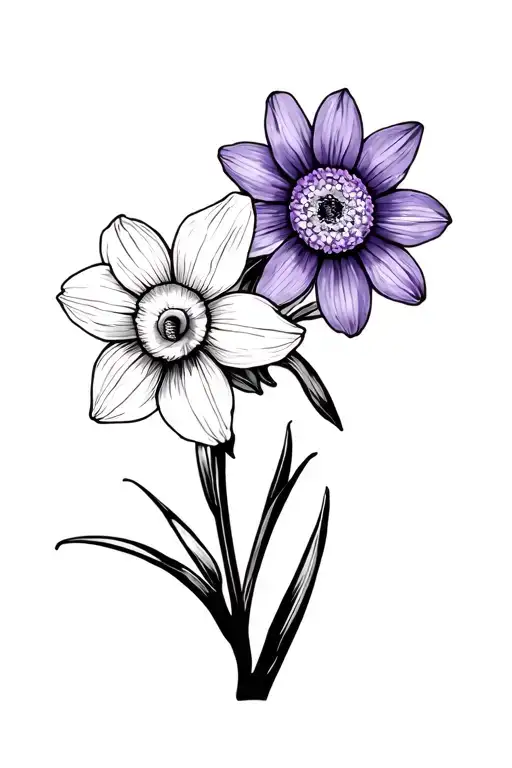 narcissus, violet, aster flower tattoo design idea