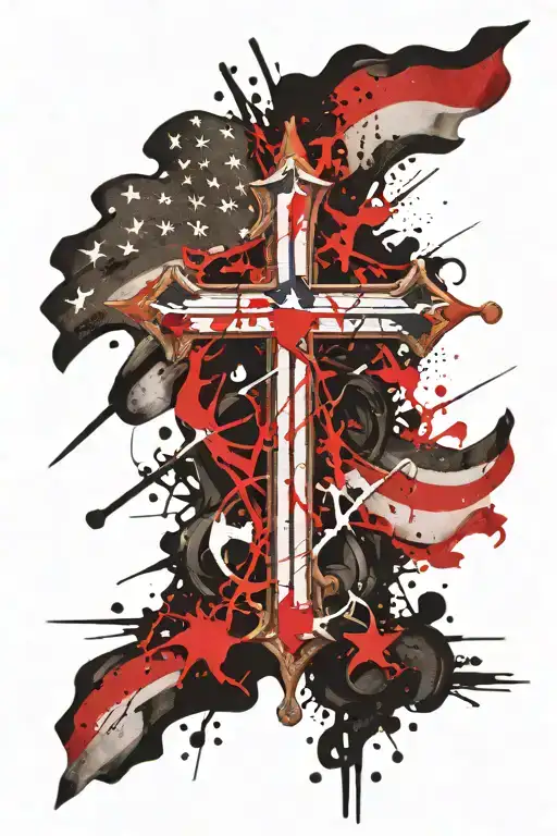 cross with American flag intertwined tattoo design idea