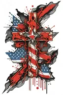 cross with American flag intertwined tattoo design idea