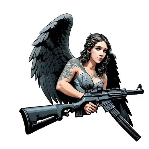 angel holding a m16 tattoo design idea