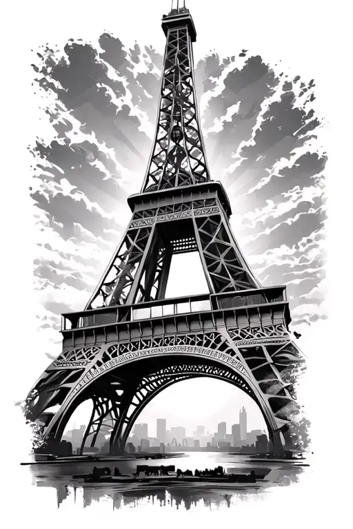 eiffel tower african tribal sunrise tattoo design idea