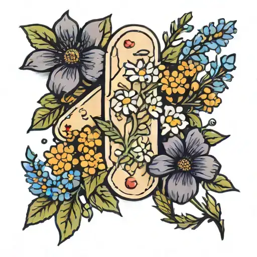 a band aid with wildflowers growing out of it tattoo design idea