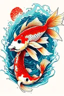 japanese koi fish swimming upstream tattoo design idea