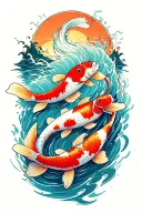 japanese koi fish swimming upstream tattoo design idea