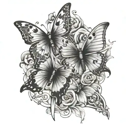 butterflies and swords tattoo design idea