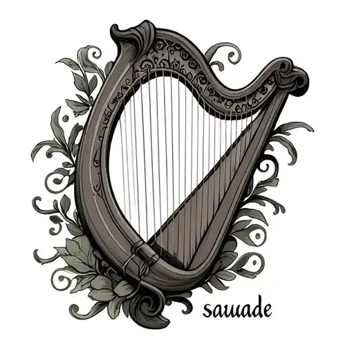 saudade written below an Irish harp tattoo design idea