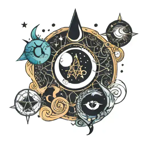 Witchy symbols with moons tattoo design idea