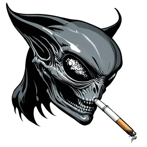 alien smoking cigarette tattoo design idea