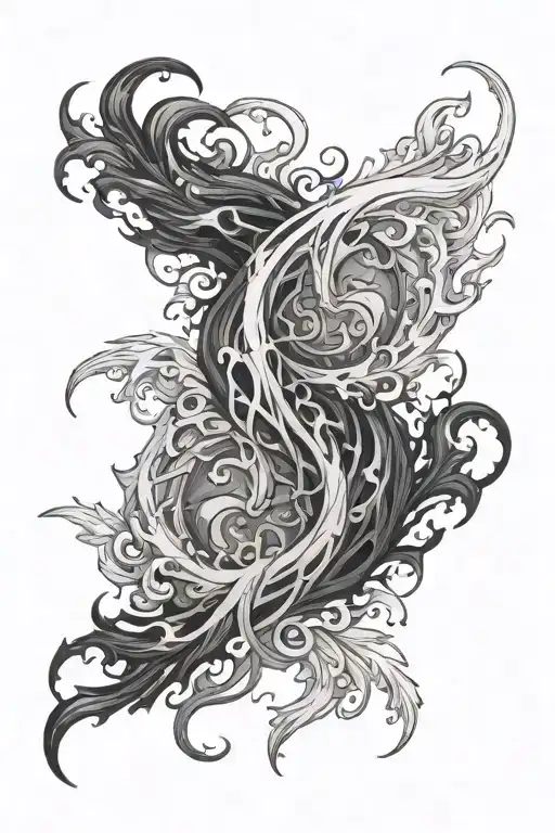 magic fire and ice swirling around each other tattoo design idea
