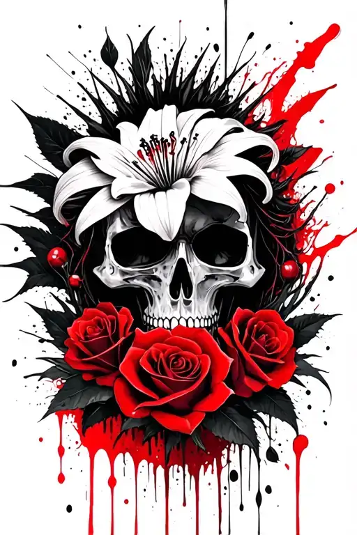  BLACK AND RED, SPIDER LILY, SPIKEY ROSES, BLOODY, GRIM REAPER, DEATH, LIKE YAKUZA FOR BACK TATTOO  tattoo design idea