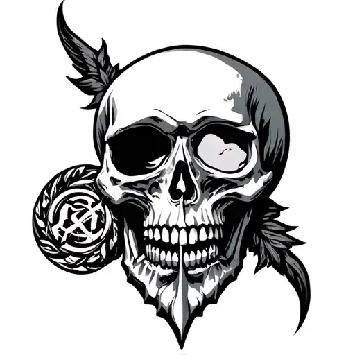 Alpha Omega Stoic Skull tattoo design idea