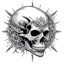 Alpha Omega Stoic Skull tattoo design idea