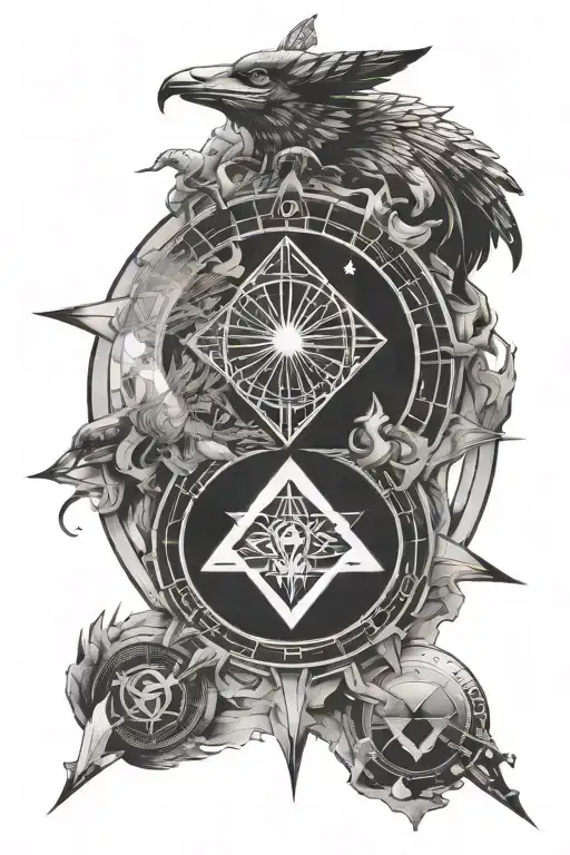 egypt god symbol in alchemy transmutation circle tattoo design idea