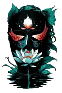 "Jason Lives 13" Friday the 13th mask lotus flower coy fish tattoo design idea