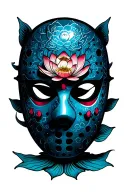 "Jason Lives 13" Friday the 13th mask lotus flower coy fish tattoo design idea