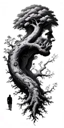tree of knowledge with man approaching it  tattoo design idea