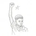 a young african boy raising his fist in the air. black power hair tattoo design idea