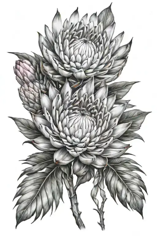 protea flowers tattoo design idea