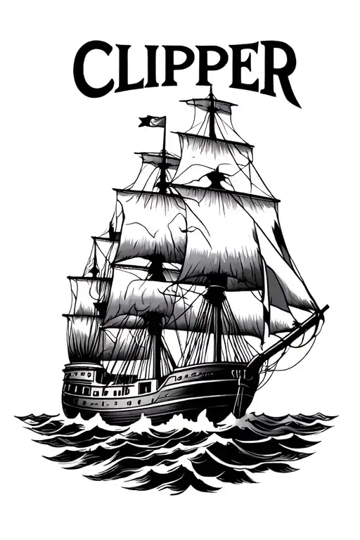 clipper ships entirely on fire  tattoo design idea