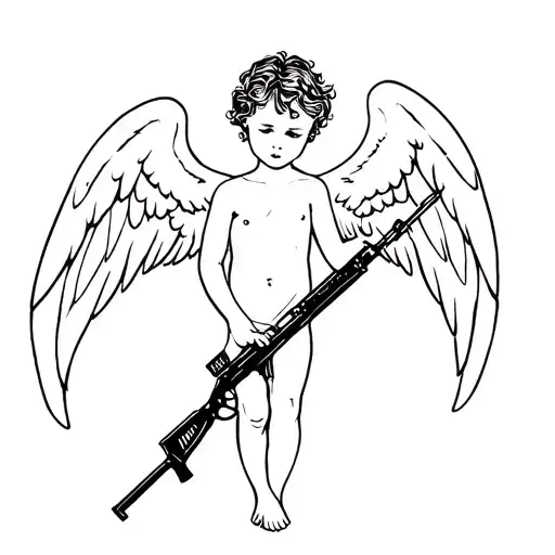 baby angel holding ak 47 tattoo design idea