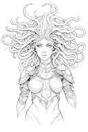 Medusa holding a head wearing armor full body tattoo design idea