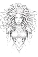 Medusa holding a head wearing armor full body tattoo design idea