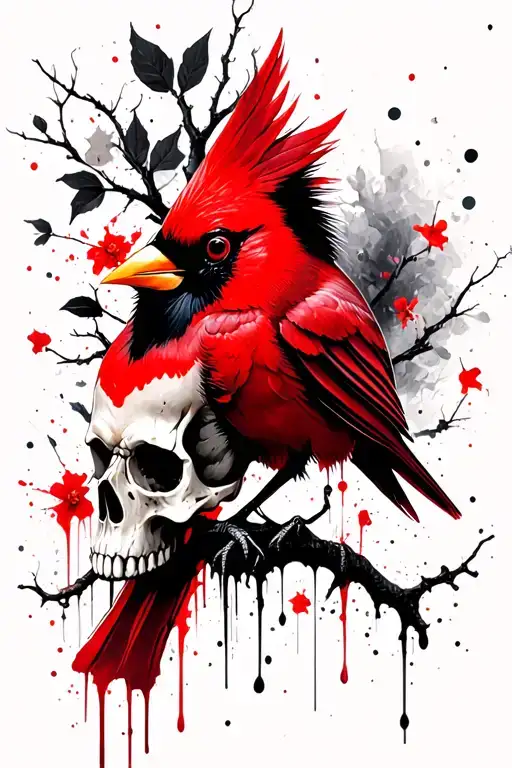 cardinal skull dogwood tree tattoo design idea