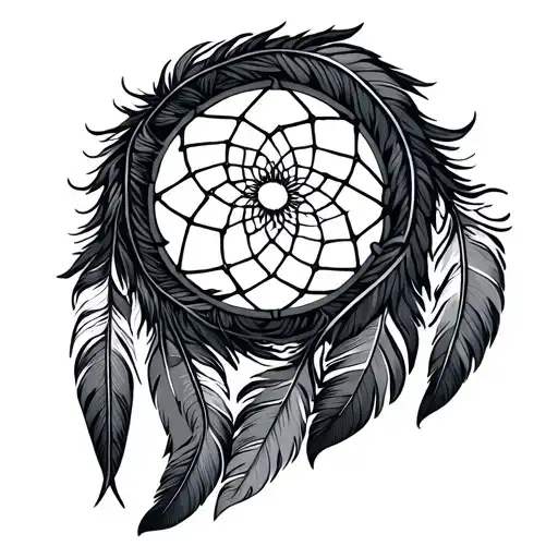 dream catchers filled long feathers tattoo design idea