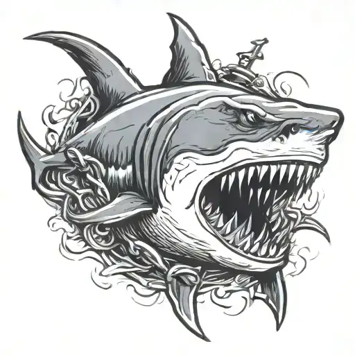 shark with anchor in mouth tattoo design idea