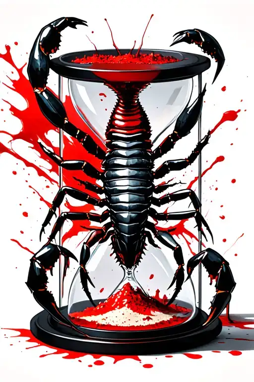 scorpion on hourglass with blood as sand tattoo design idea