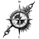 I want a symbol to combine the feeling of travel and time. This could be a compass and a watch face blended toge tattoo design idea