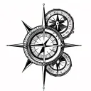 I want a symbol to combine the feeling of travel and time. This could be a compass and a watch face blended toge tattoo design idea
