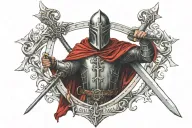 red knight holding 2 crucifix swords crossing tattoo design idea