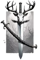 thin swords wrapped  with deer head handle  tattoo design idea