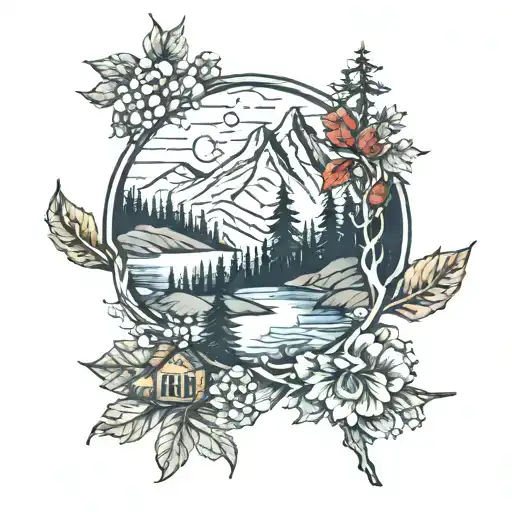 Appalachian Mountains Lakes Nature Fall tattoo design idea