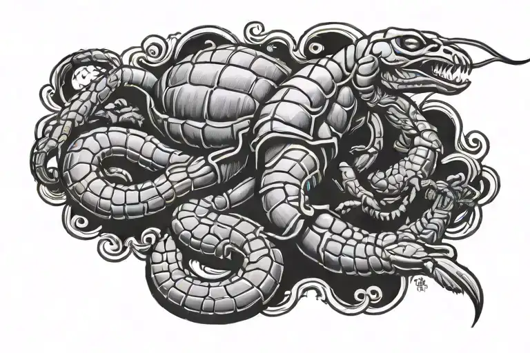 muscular scorpion named "No Smoke" smoking ah blunt "Aint Duckin No Action" tattoo design idea