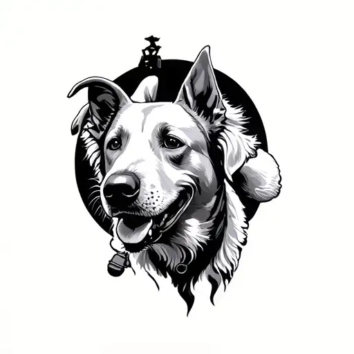 golden retriever and bull terrier on an adventure themed tattoo tattoo design idea