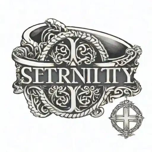 Eternity sign with cross in the left top line and Woodward 2015 in Roman numerals written in the bottom right ring  tattoo design idea