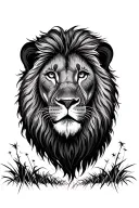 lion face with african safari underneath all blended tattoo design idea